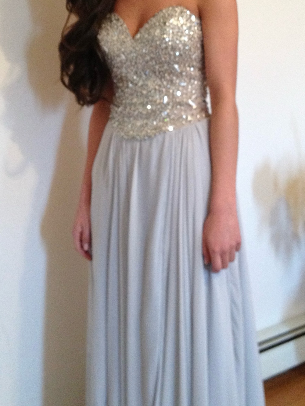 Terani Couture Gold Beaded Sweetheart Gown with Taupe Skirt